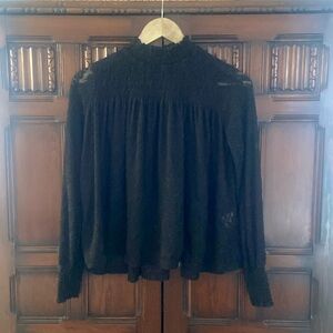 Delicate high neck stretch black lace blouse